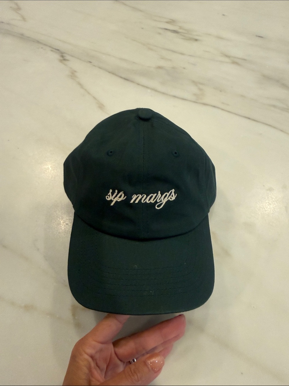 BRAND NEW Dark Green 'sip margs' Embroidered Baseball Cap